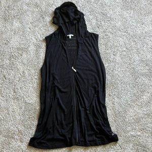 Hooded black beach cover up.